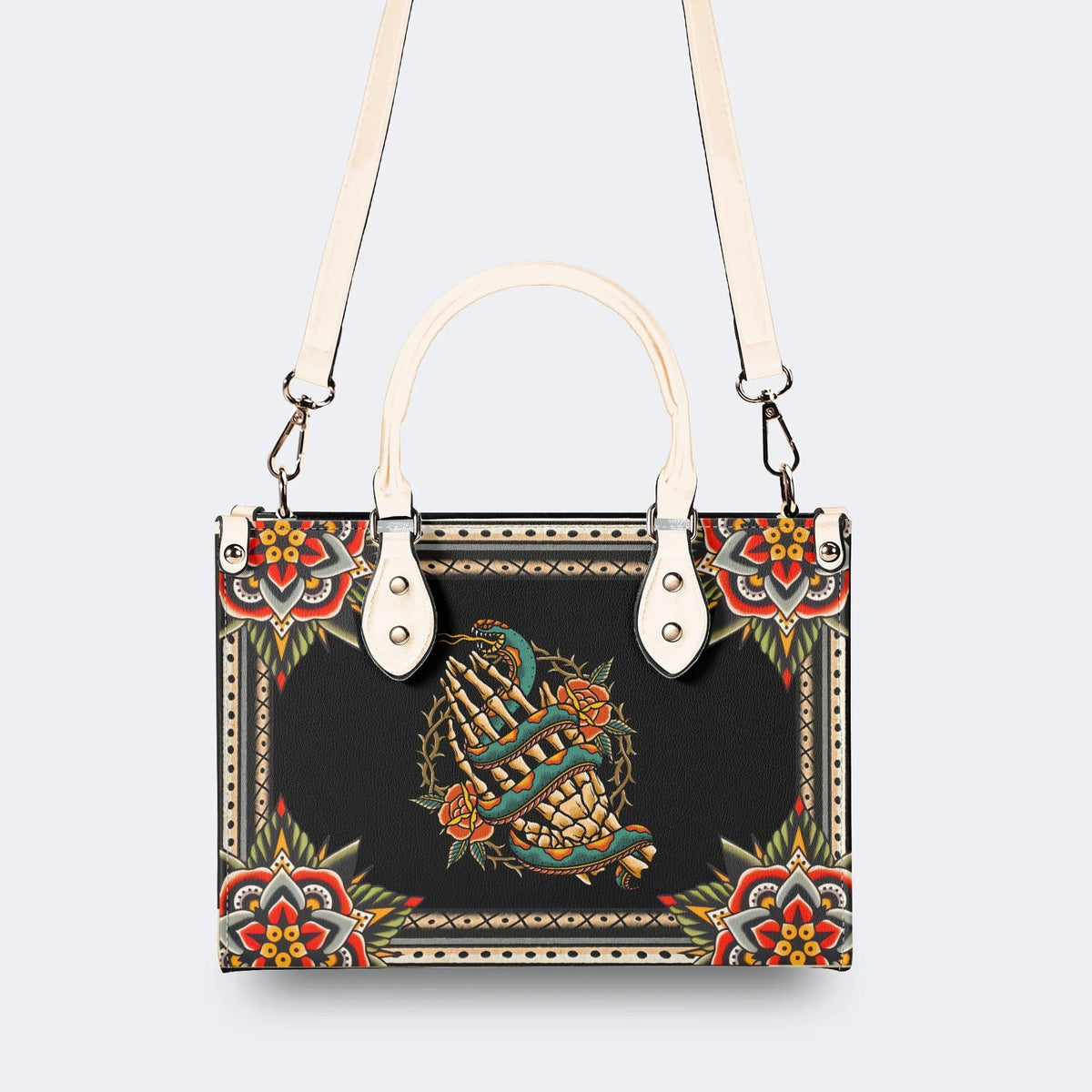 Skeleton Hand And Snake - Leather Handbag