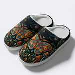Psychedelic Mushroom Forest Moth Retro Print Fleece-Lined Slippers