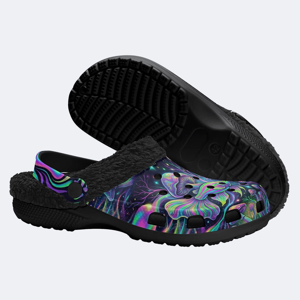 Psychedelic Mushroom Fish Print Fleece-Lined Clogs