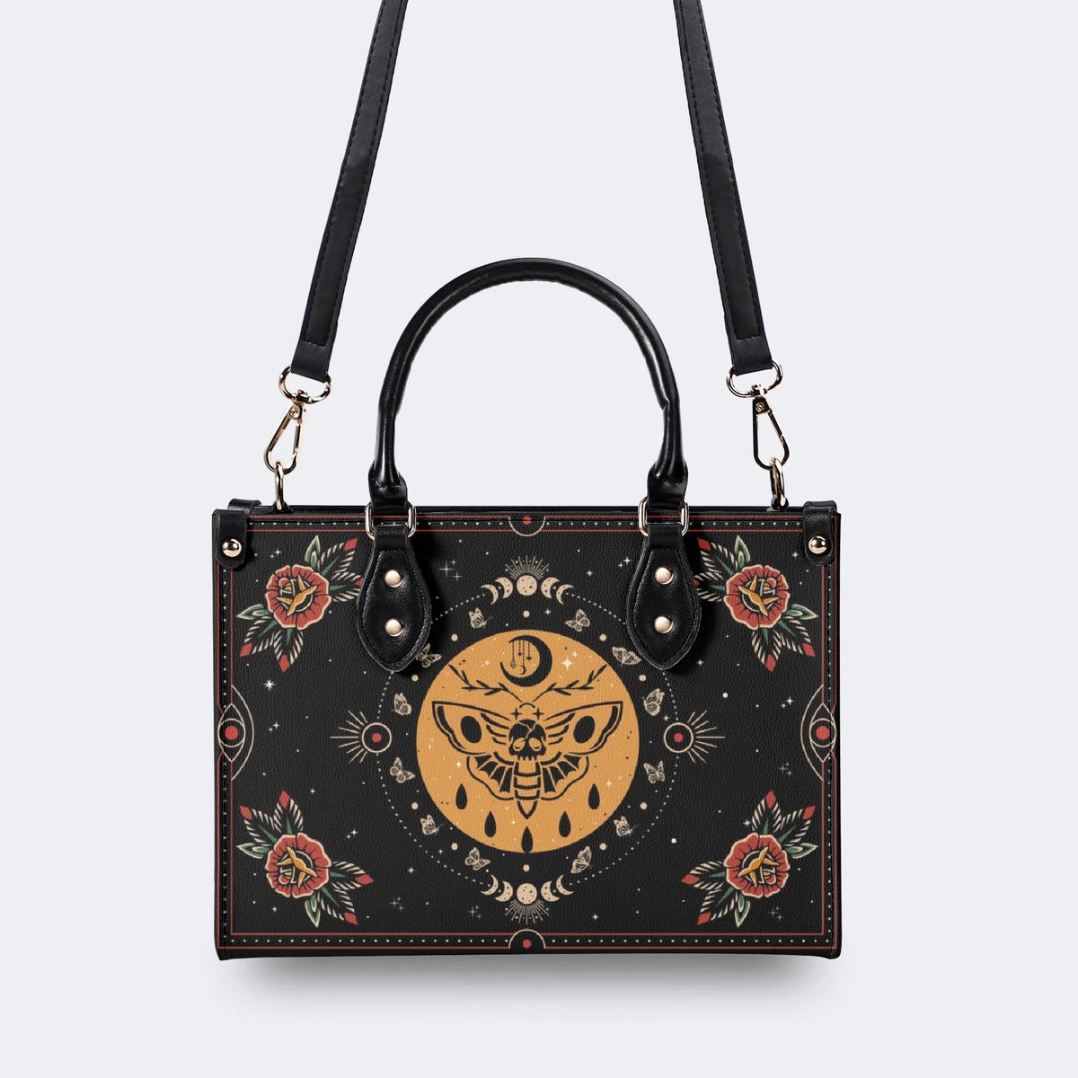 Moths Under The Moon - Leather Handbag