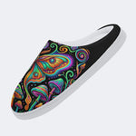 Psychedelic Retro Moth Forest Print Fleece-Lined Slippers