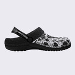 Death Moth & Skull Flower Print Fleece-Lined Clogs