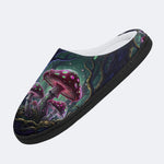 Neon Kinoko Print Fleece-Lined Slippers