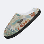 Evergreen Crane Print Fleece-Lined Slippers