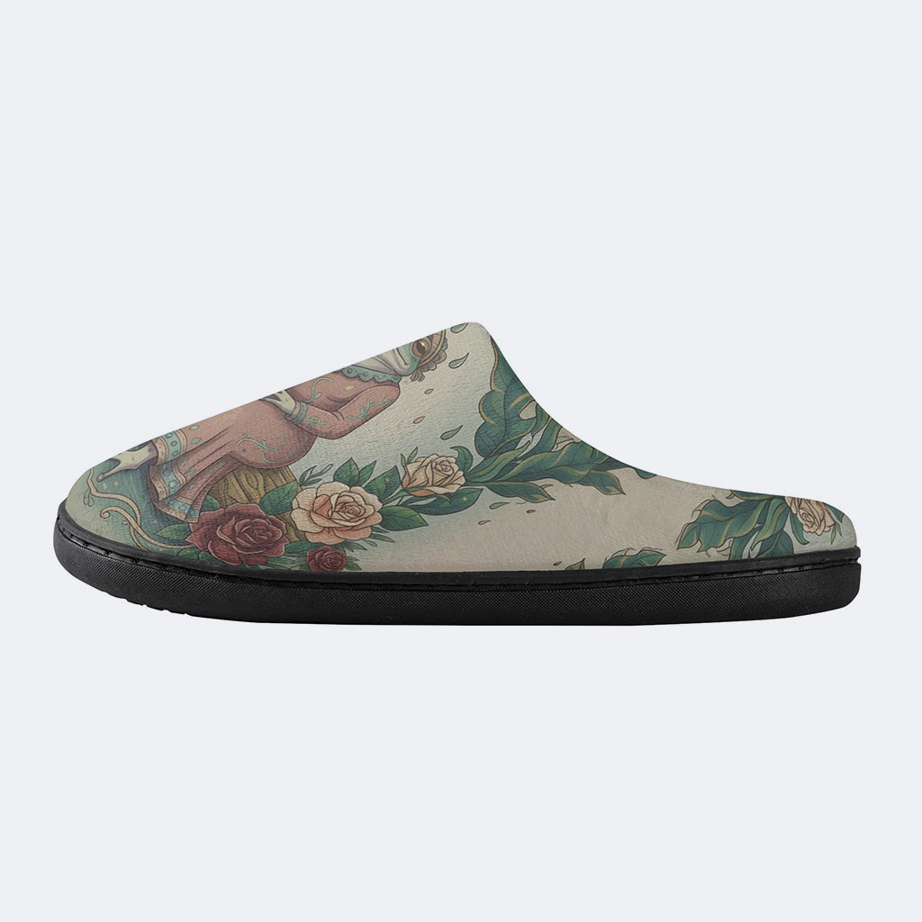 Kaeru no Yume Print Fleece-Lined Slippers