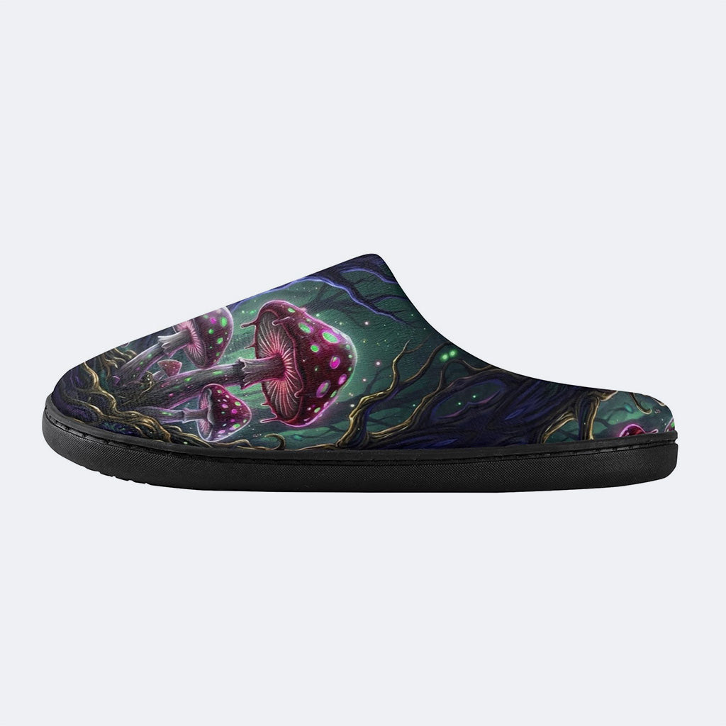 Neon Kinoko Print Fleece-Lined Slippers
