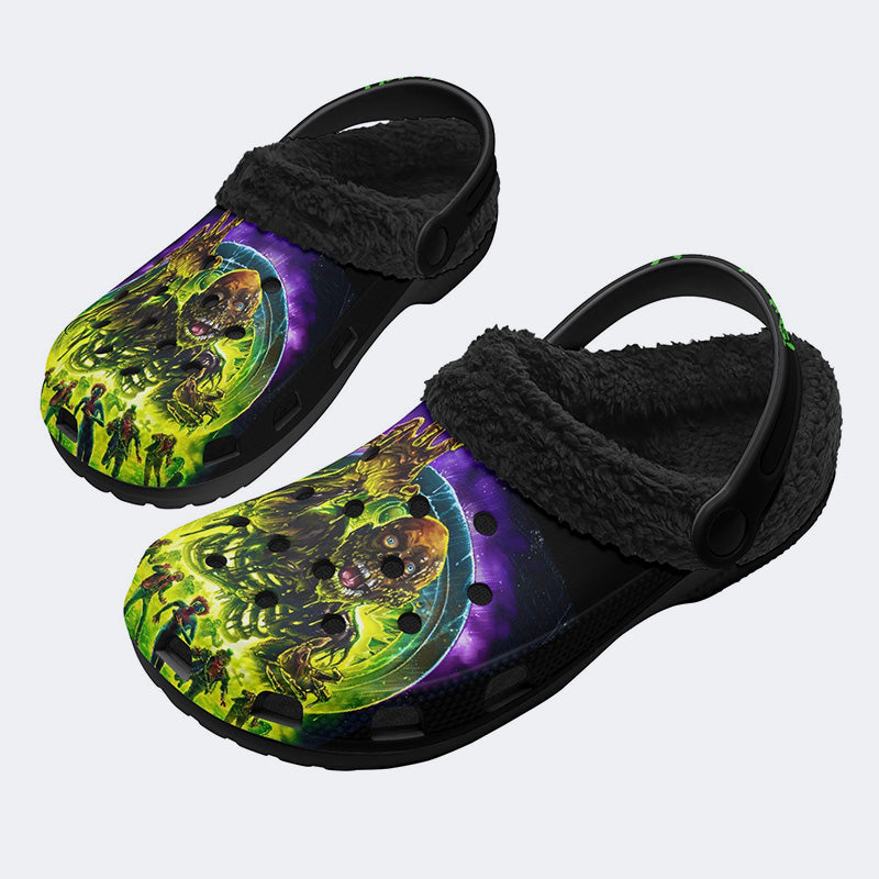 Unisex More Brains Print - Fur Lined Slippers/Sandals