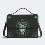 Irish Harp & Shamrocks Print - Leather Satchel Bag