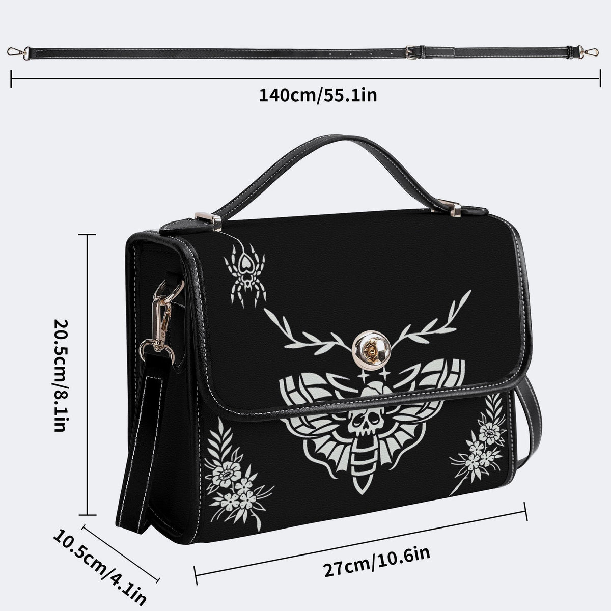 Death Moth Vintage Print - Leather Satchel Bag
