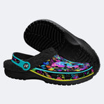 Hyper-Fluorescent psychedelic Butterfly Wreath Print Fleece-Lined Clogs