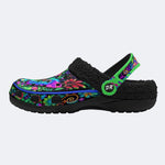 Hyper-Fluorescent psychedelic Butterfly Wreath Print Fleece-Lined Clogs