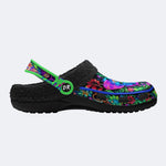 Hyper-Fluorescent psychedelic Butterfly Wreath Print Fleece-Lined Clogs