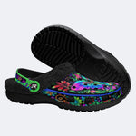 Hyper-Fluorescent psychedelic Butterfly Wreath Print Fleece-Lined Clogs