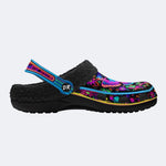 Hyper-Fluorescent psychedelic Butterfly Wreath Print Fleece-Lined Clogs