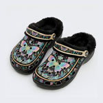 Iridescent Psychedelic Butterfly Wreath Print Fleece-Lined Clogs