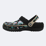 Iridescent Psychedelic Butterfly Wreath Print Fleece-Lined Clogs