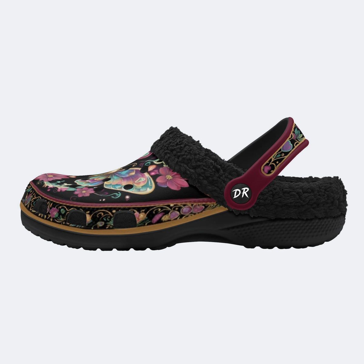 Romantic Psychedelic Butterfly Wreath Print Fleece-Lined Clogs