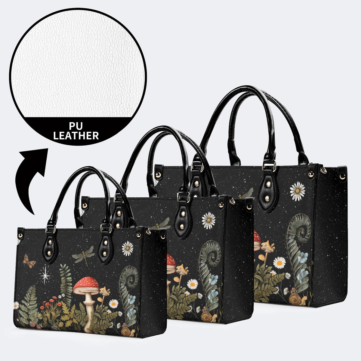 Starry Night Mushroom Moth Print - Leather Handbag