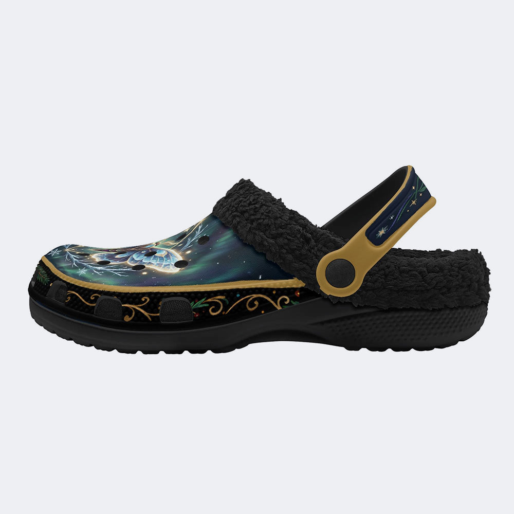 Ice Crystal Light Moth Print Fleece-Lined Clogs