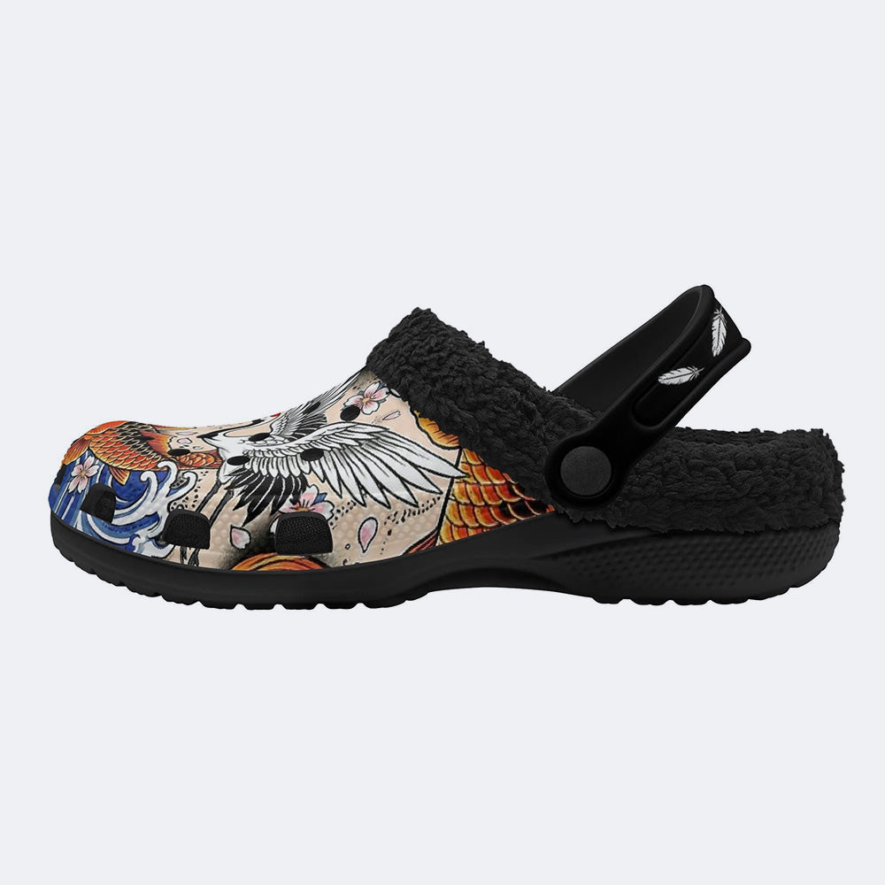 Irezumi Koi Fish and Cranes Print Fleece-Lined Clogs