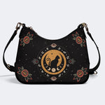 Vintage Cat And Moon Print - Leather Crossbody Bag