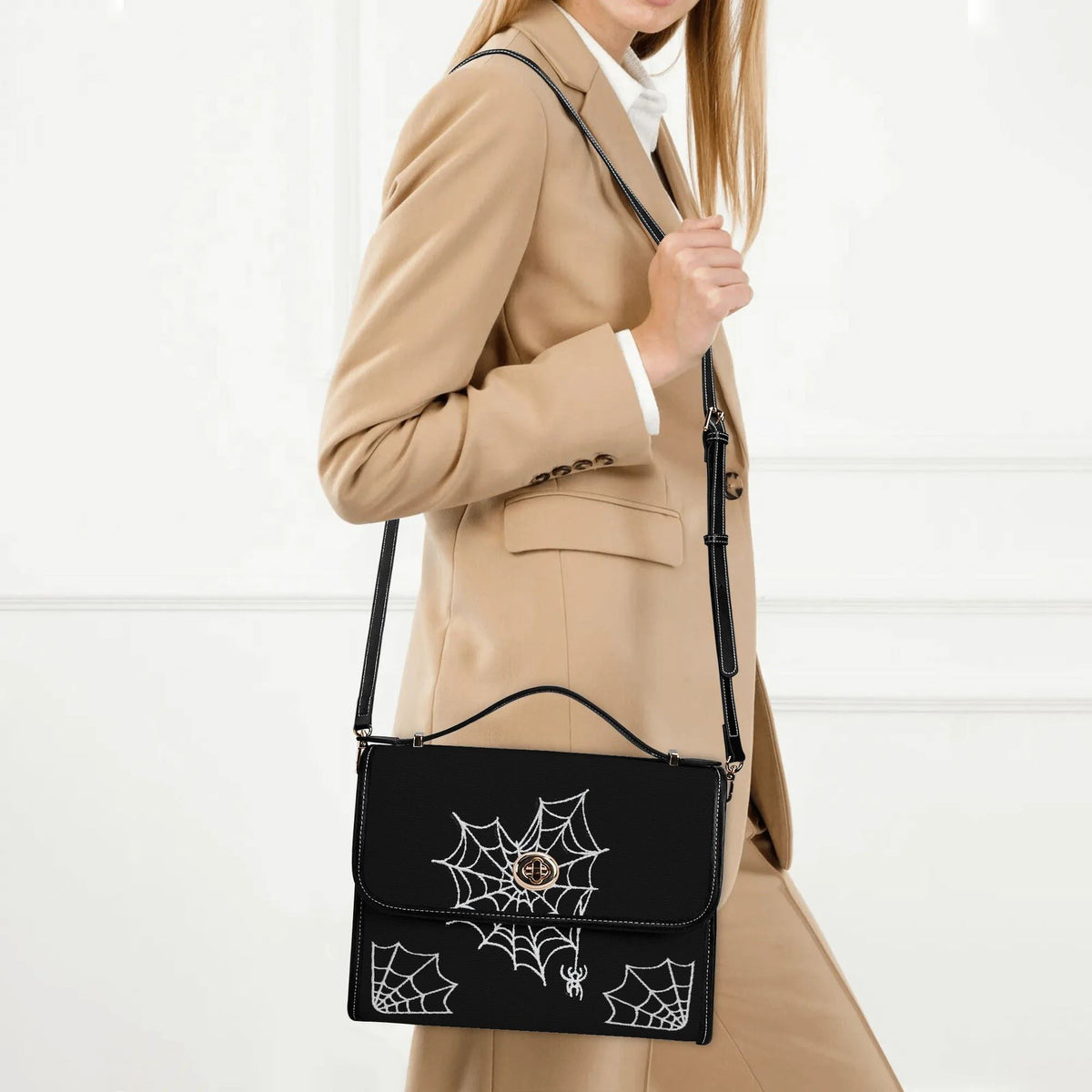 Spider Web Print - Leather Satchel Bag
