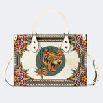 Tiger And Tiger Paw Print - Leather Handbag