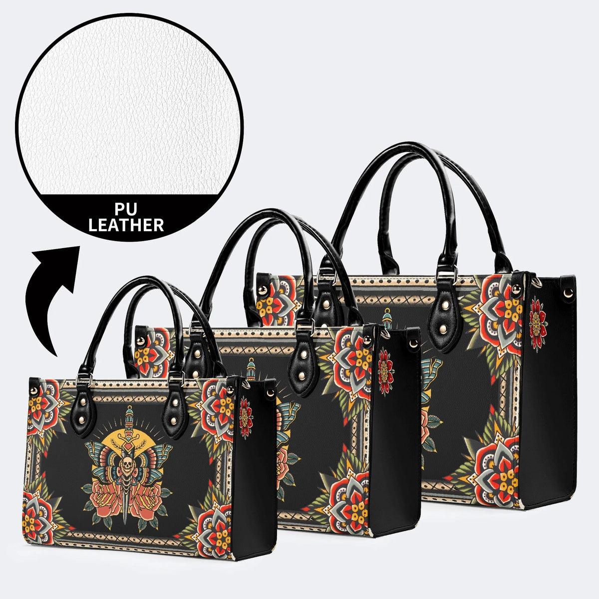 Death Moth On Sword - Leather Handbag