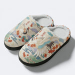 Evergreen Crane Print Fleece-Lined Slippers