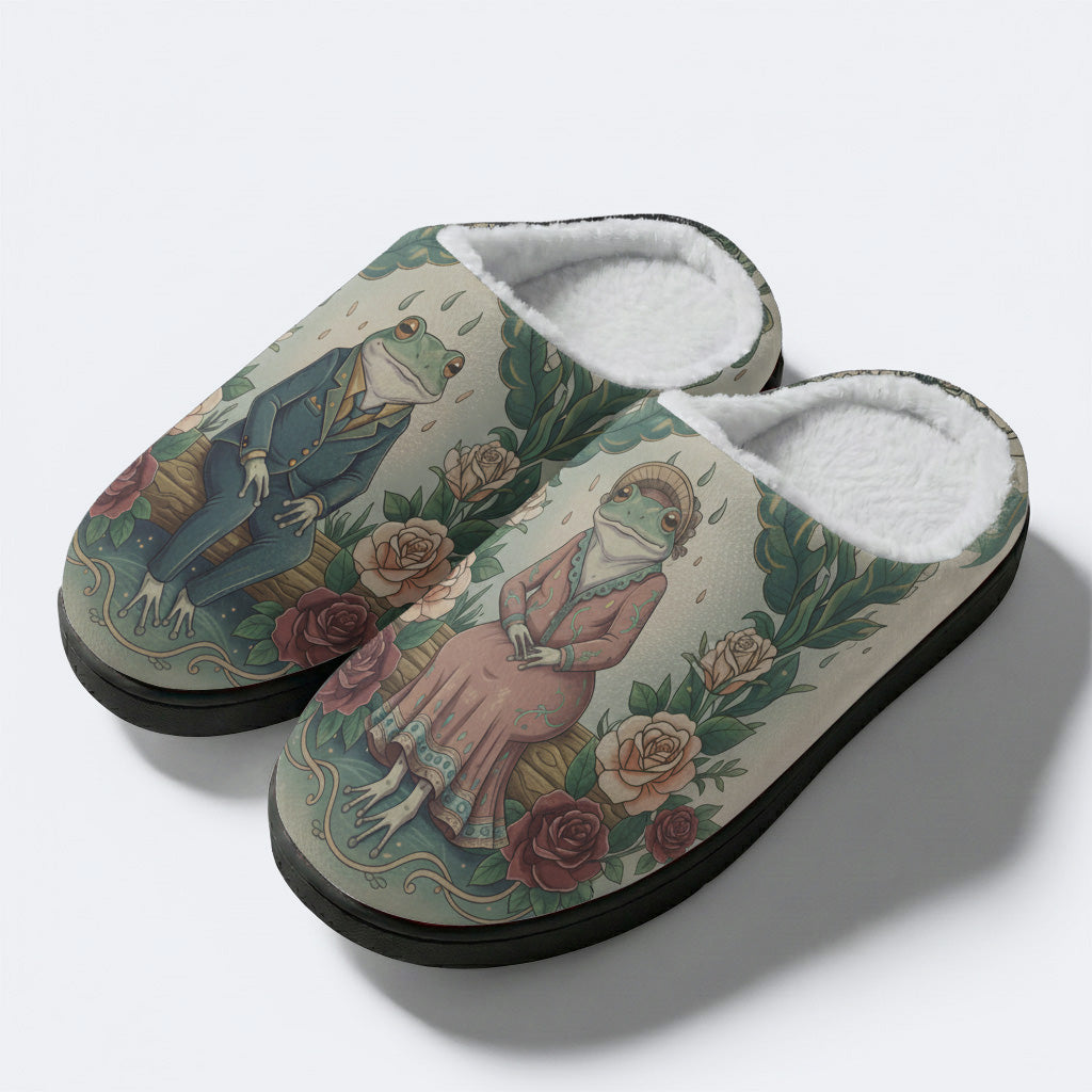 Kaeru no Yume Print Fleece-Lined Slippers