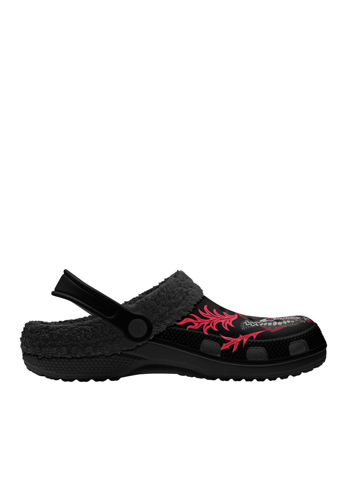 Inner view of fleece slippers with blood moon occult design