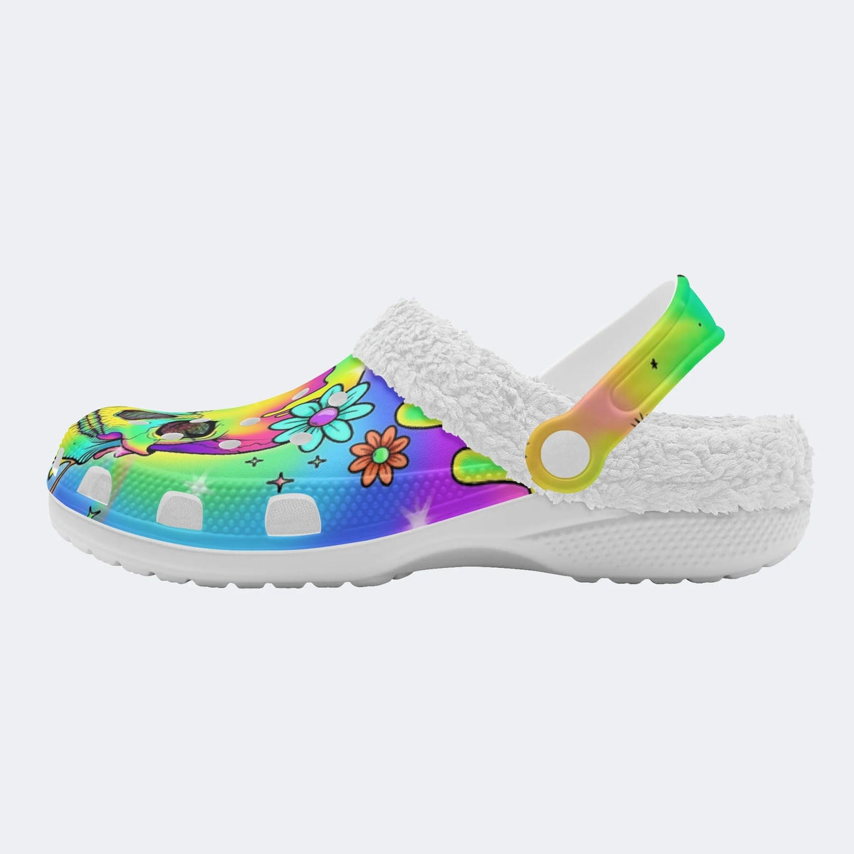 Colorful Skull Print - Fur Lined Slippers/Sandals