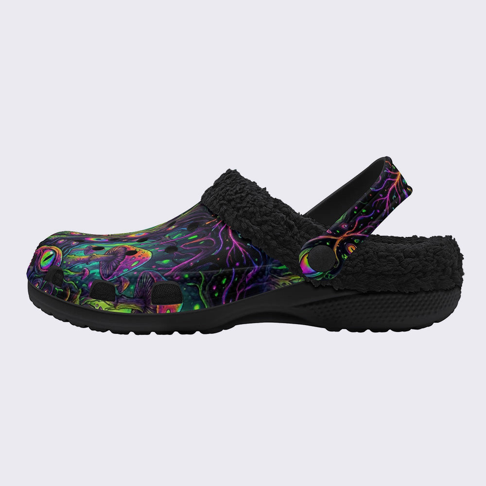 Psychedelic Mushroom Forest Print Fleece-Lined Clogs