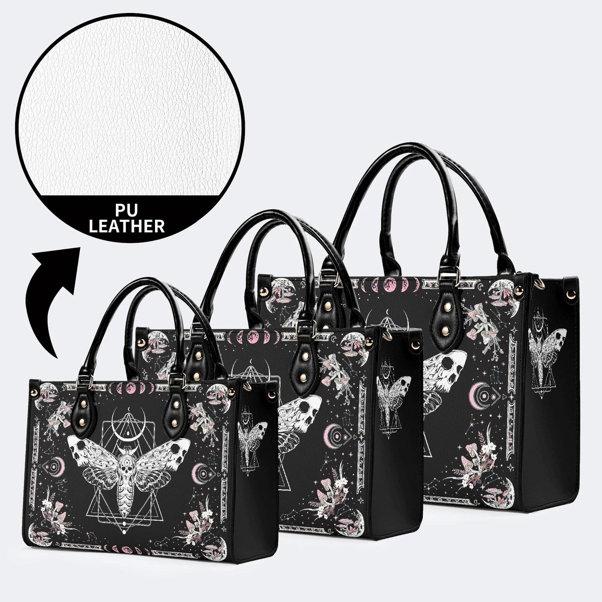 Death Moth & Mushrooms Print - Leather Handbag