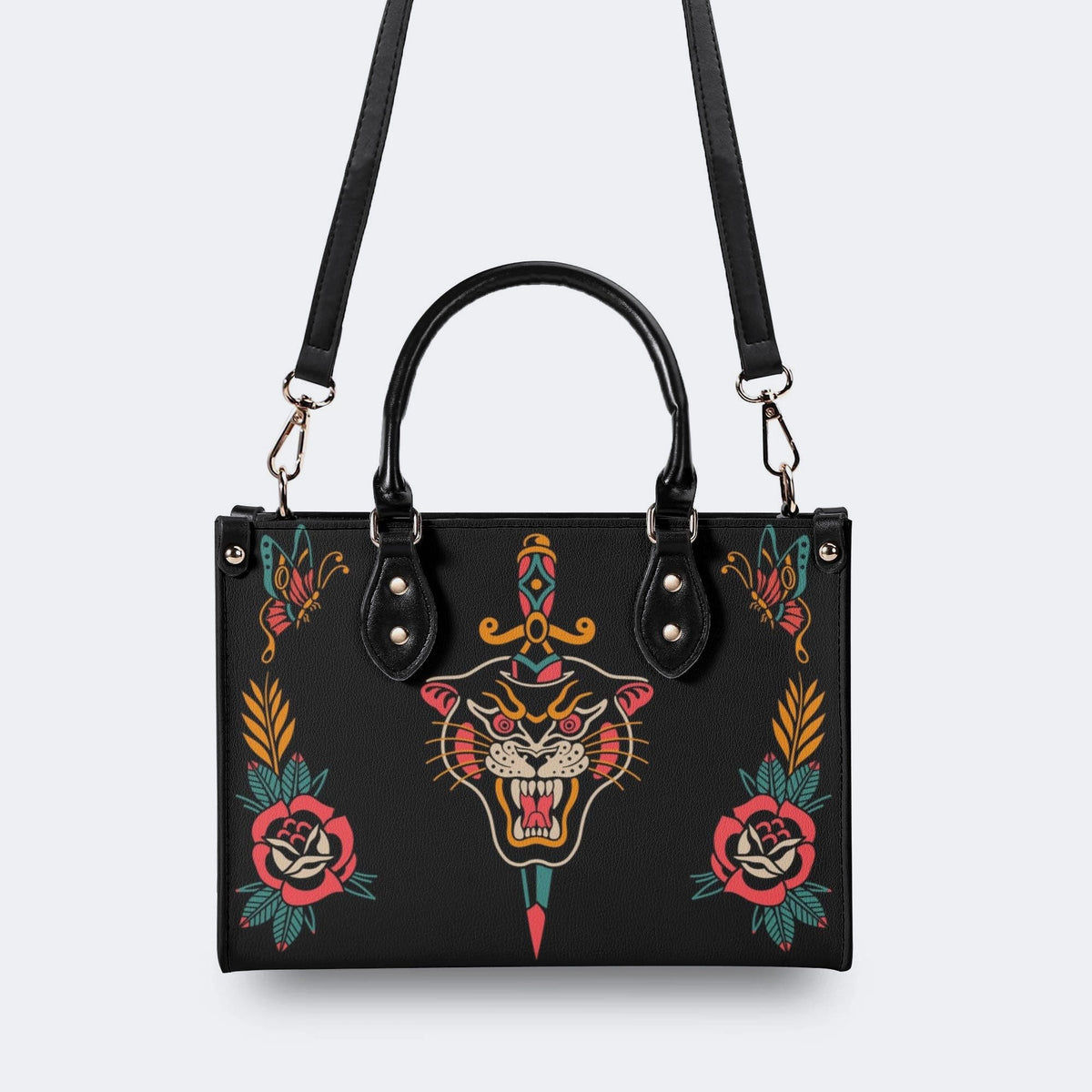 Unisex Tiger Print - Leather Handbag