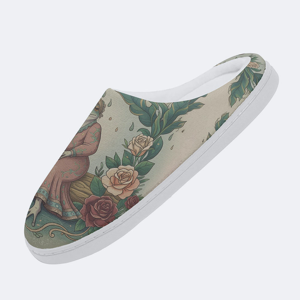 Kaeru no Yume Print Fleece-Lined Slippers
