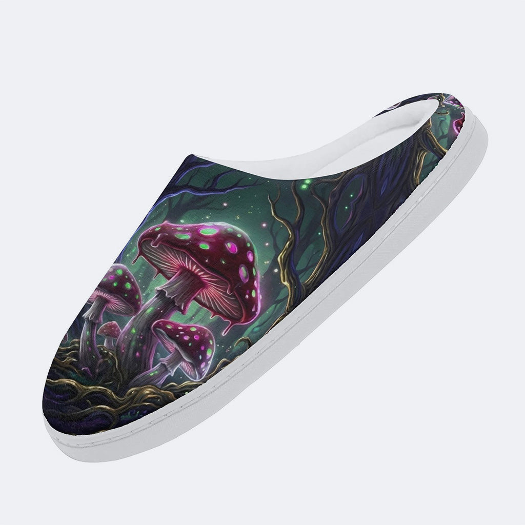 Neon Kinoko Print Fleece-Lined Slippers