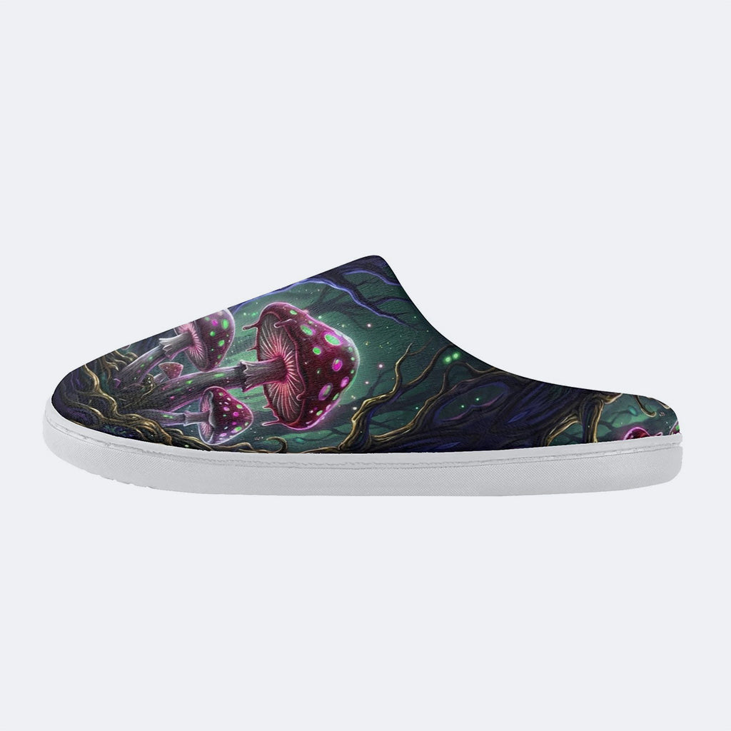 Neon Kinoko Print Fleece-Lined Slippers