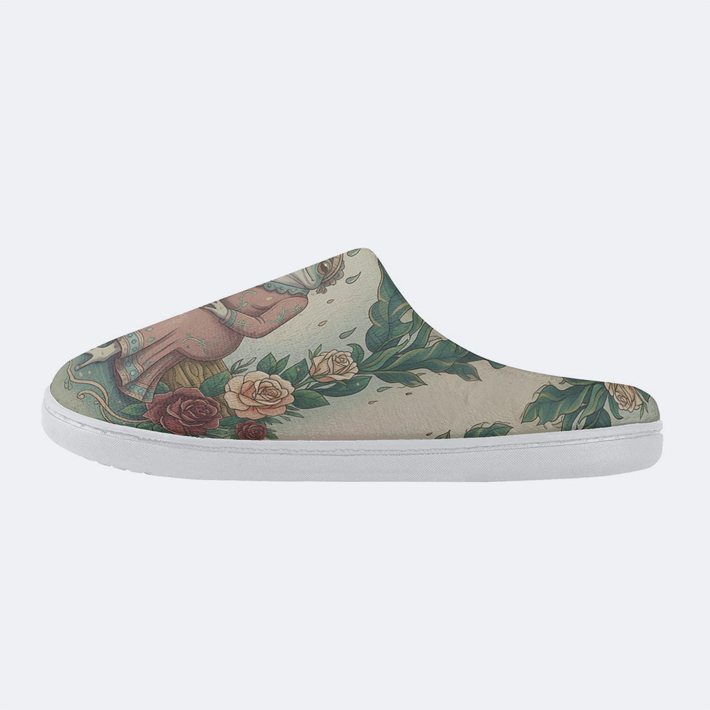 Kaeru no Yume Print Fleece-Lined Slippers