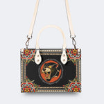 Vintage Black Panther With Flowers - Leather Handbag