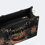 Rose and Snake Print - Leather Handbag