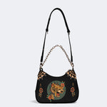Tiger And Tiger Paw Print - Leather Crossbody Bag