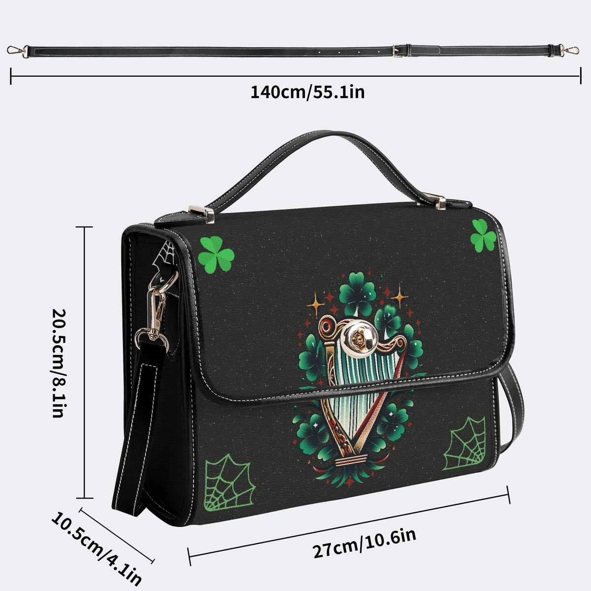 Irish Harp & Shamrocks Print - Leather Satchel Bag