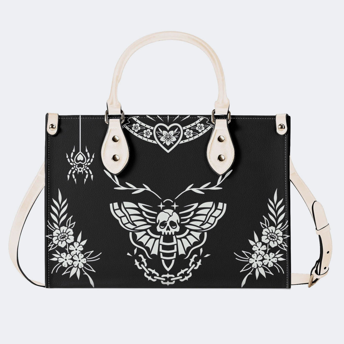 Death Moth Vintage Print - Leather Handbag