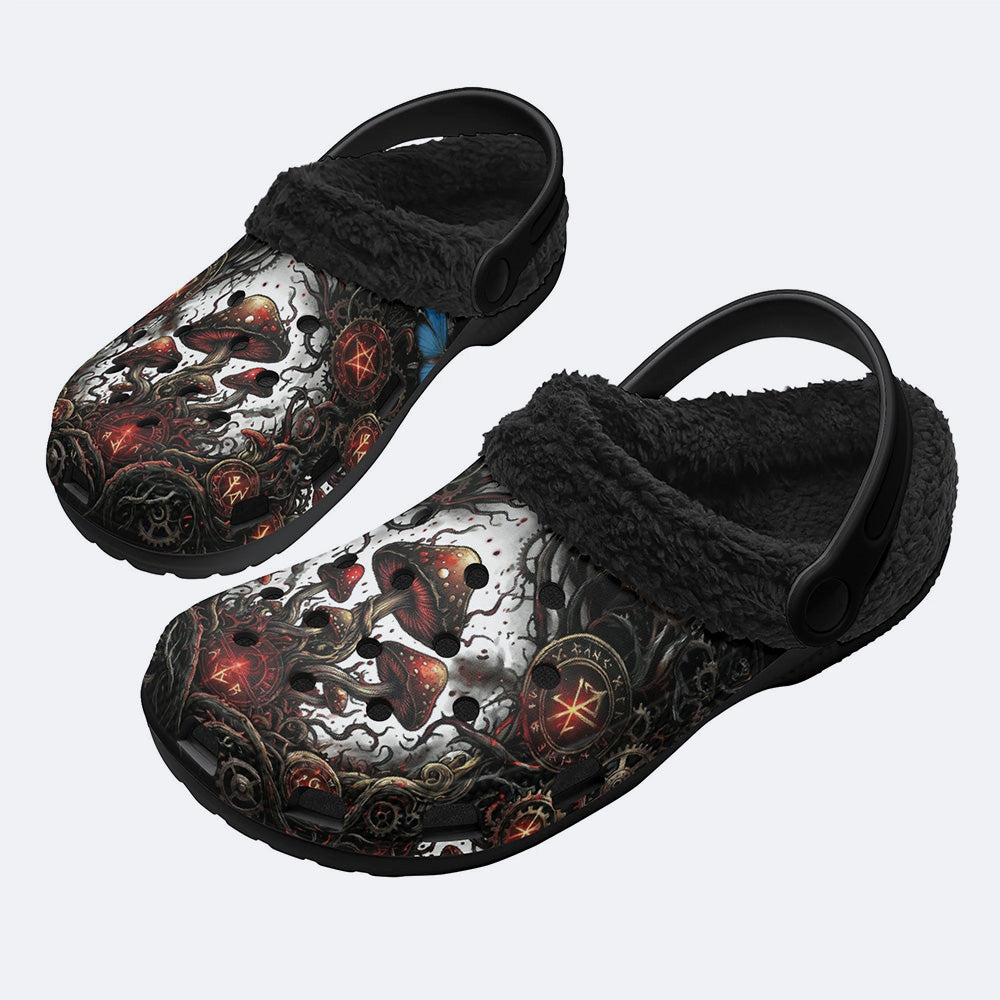 Glowing Strange Mushroom Forest Print Fleece-Lined Clogs