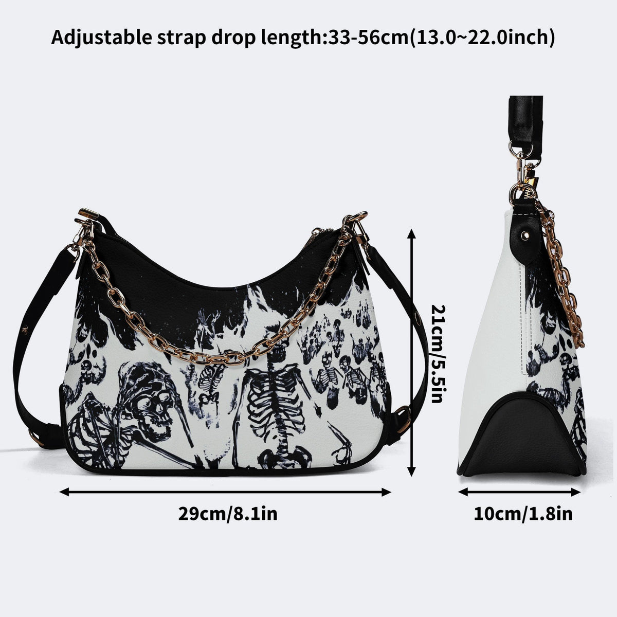 Horror Skull Print - Leather Crossbody Bag