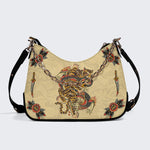 Traditional Tiger and Dragon Print - Leather Crossbody Bag
