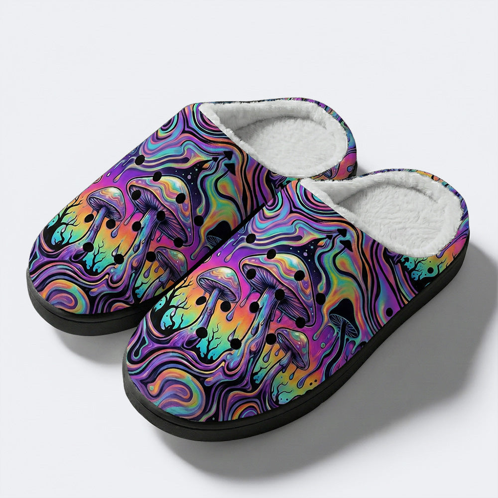 Mushroom Ink Forest Print Fleece-Lined Slippers