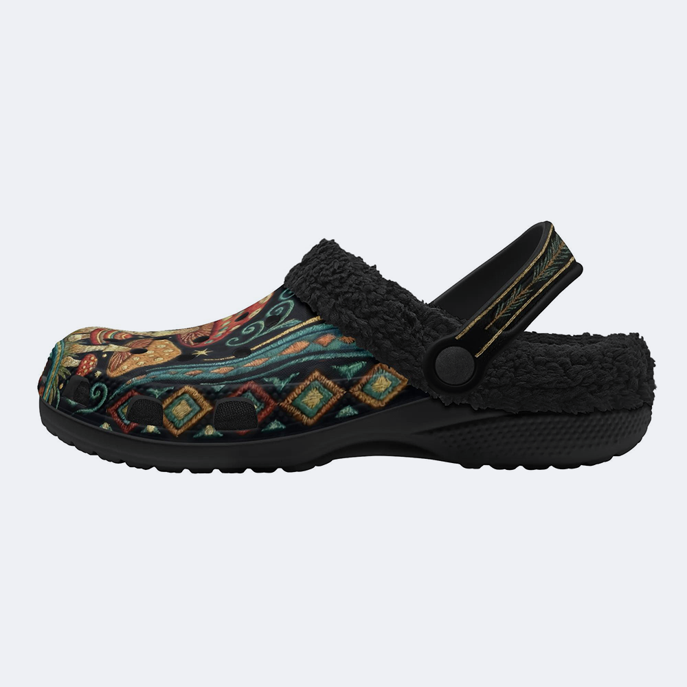 Psychedelic Retro Mushroom Forest Print Fleece-Lined Clogs