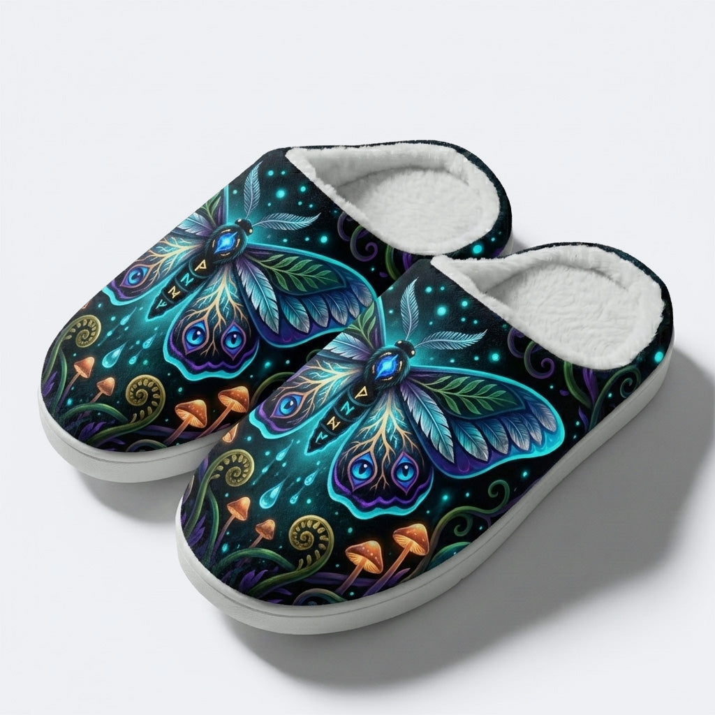 Lunar Rune Walkers Print Fleece-Lined Slippers